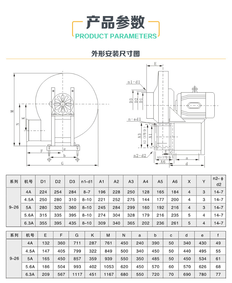 9-26不銹鋼高壓離心風機型號參數(shù)表